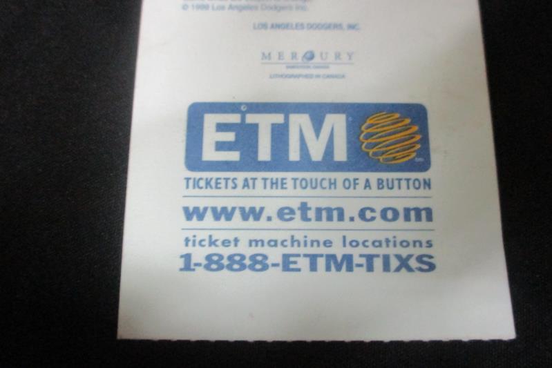 1999 ETM Ticket Stub Dodgers vs Pirates 41st Season Loge Seat