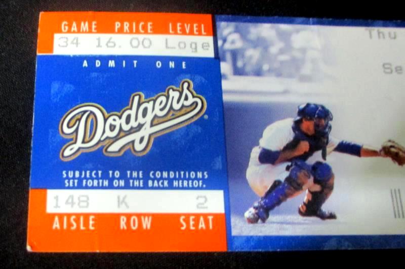 1999 ETM Ticket Stub Dodgers vs Pirates 41st Season Loge Seat