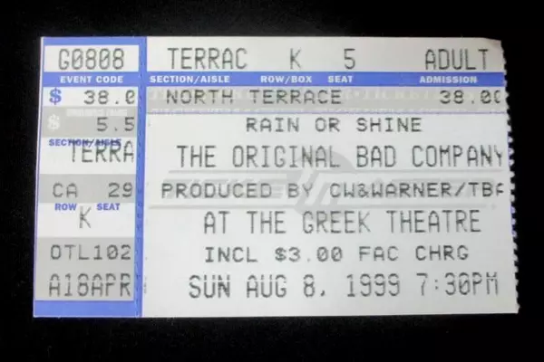 Bad Company Concert Ticket Stub August 8 1999 Greek Theatre