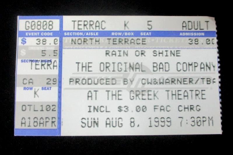 Bad Company Concert Ticket Stub Greek Theatre August 8 1999