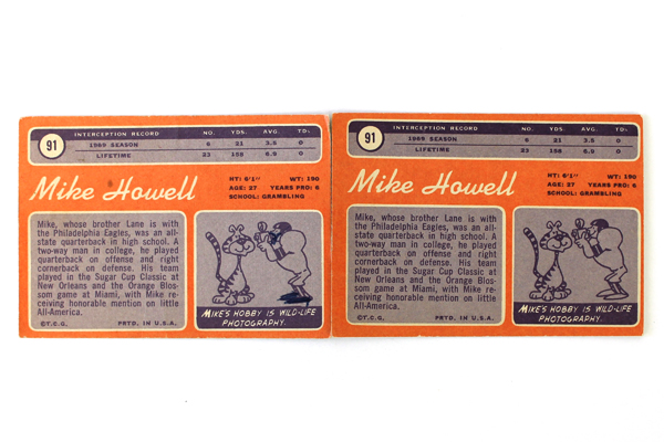 Lot of 2 1970 Topps #91 Mike Howell Safety Browns Football Cards