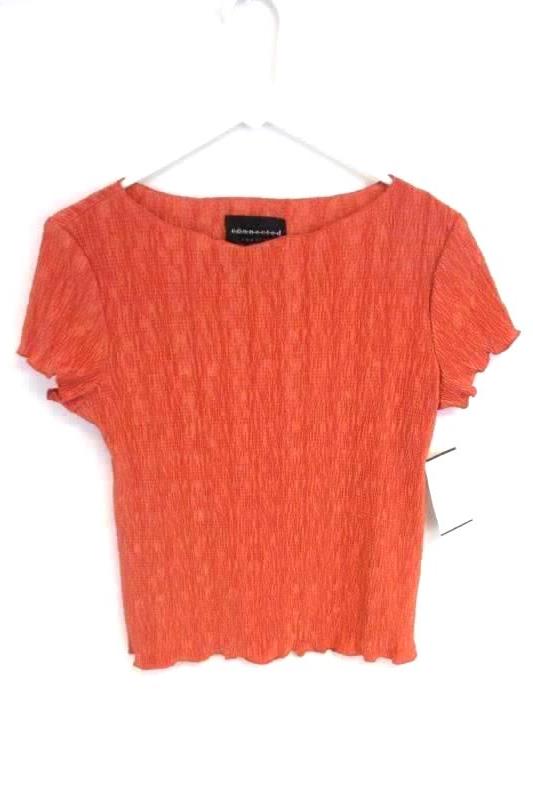 Connected Apparel Women's Salmon Crinkle Blouse Top Short Sleeve Size S With Tag