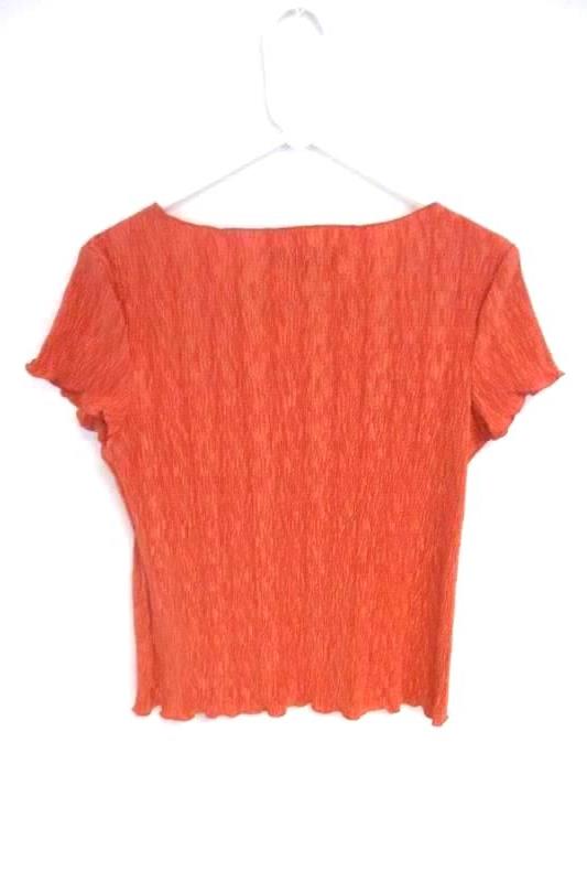 Connected Apparel Women's Salmon Crinkle Blouse Top Short Sleeve Size S With Tag