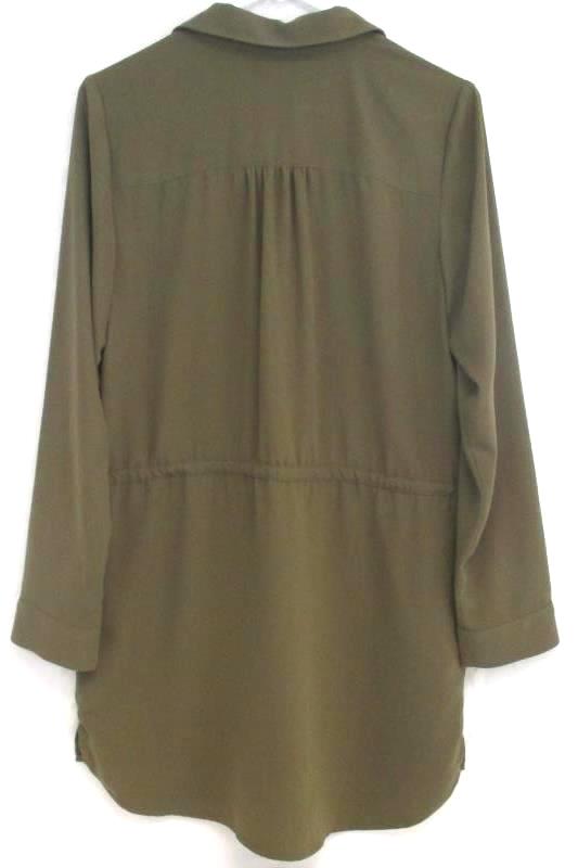Leith Women's Army Green Tunic Top Blouse Drawstring Waist Polyester Size S