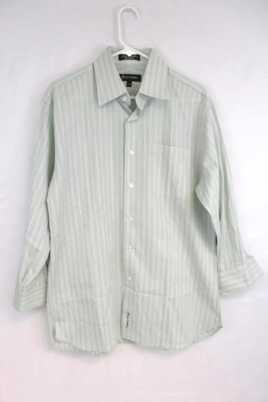 John W Nordstrom Men's Button Up Shirt Egyptian Cotton Sage Striped Size 16