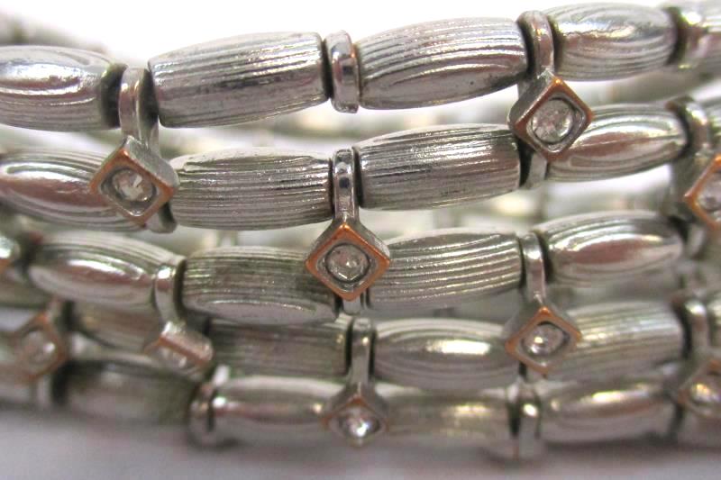 Lot of 3 Women's Elastic Beaded Bracelets Stretch Silver Tone Blue Rhinestone