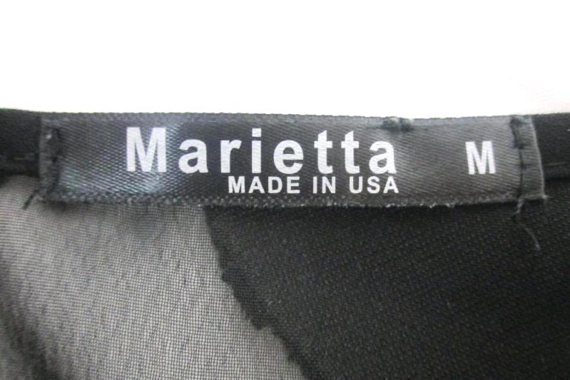 Marietta Women's Black Semi Sheer Blouse Zig Zag Striped Button Accent Size M