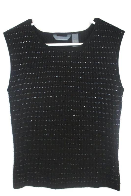 Hillard & Hanson Women's Sleeveless Black Knit Top Beaded Rayon Blend Size L