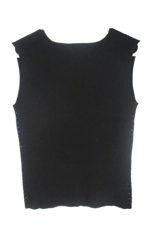 Hillard & Hanson Women's Sleeveless Black Knit Top Beaded Rayon Blend Size L