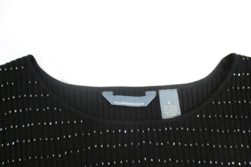 Hillard & Hanson Women's Sleeveless Black Knit Top Beaded Rayon Blend Size L