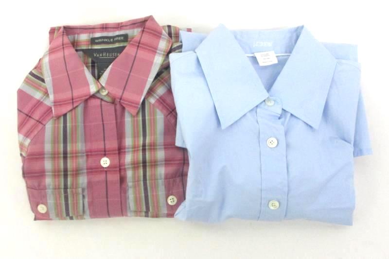 Lot of 2 Womens Button Up Shirts Size XS J Crew Light Blue Van Heusen Pink Plaid