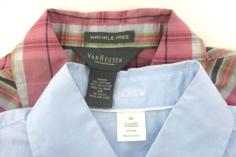 Lot of 2 Womens Button Up Shirts Size XS J Crew Light Blue Van Heusen Pink Plaid