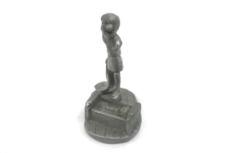 1977 Lewis Corp Pewter Figurine Pigtail Girl Holding A Blanket And Her Doll