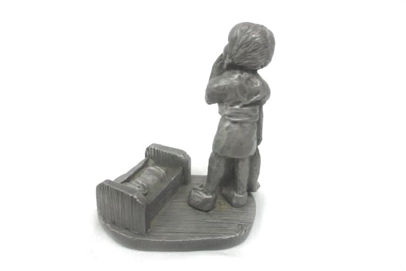 1977 Lewis Corp Pewter Figurine Pigtail Girl Holding A Blanket And Her Doll