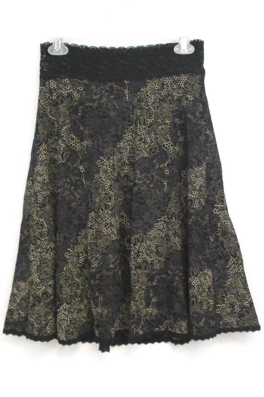 CAbi Women's Black Tan Floral Lace A Line Skirt Style 539 Nylon Blend Size XS
