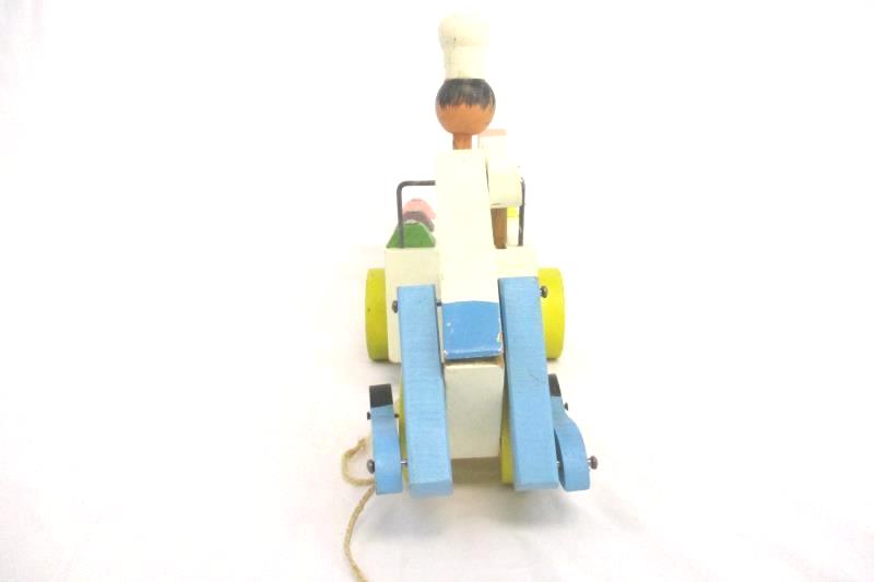 Vintage Spanish Yom-Yom Wood Pull Toy Helados Bicycle Ice Cream With Bell