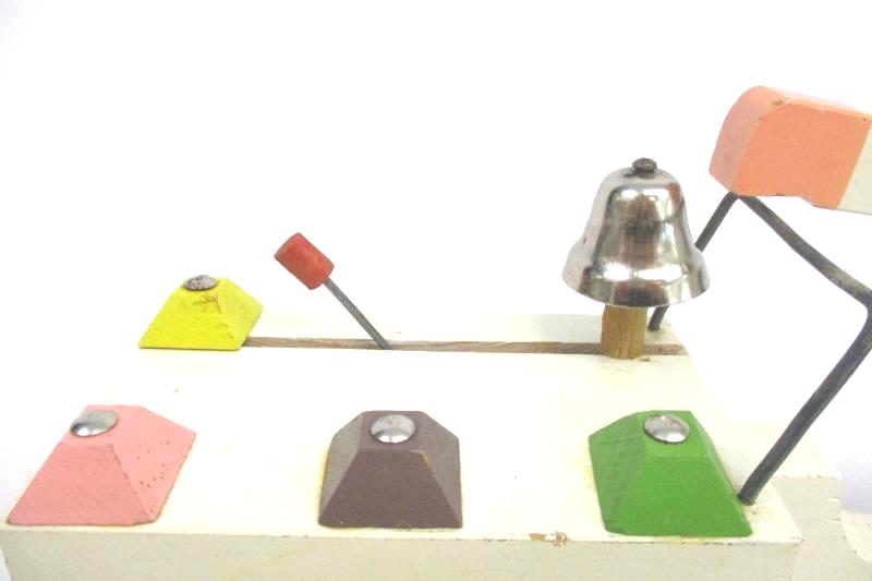 Vintage Spanish Yom-Yom Wood Pull Toy Helados Bicycle Ice Cream With Bell