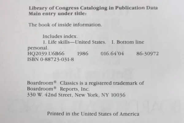 The Book Of Inside Information - 1990 Bottom Line Coffee Table Book