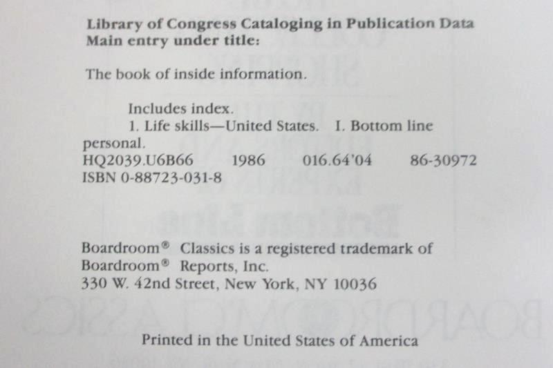 The Book Of Inside Information - 1990 Bottom Line Coffee Table Book