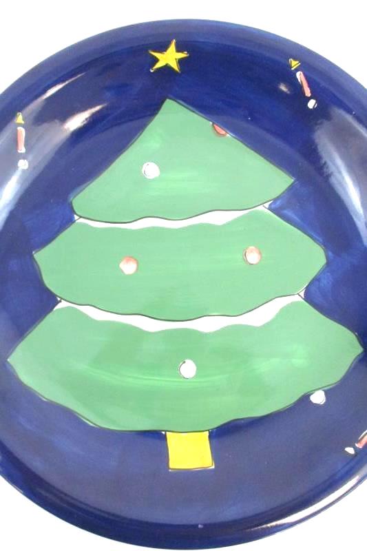 Gibson Hand Painted Retired Christmas Cookie Plate Green Tree Decorative Holiday