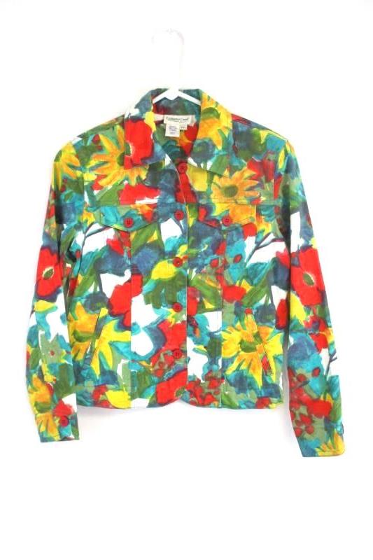 Coldwater Creek Women's Bright Floral Button Front Jacket Cotton Blend Sz PXS