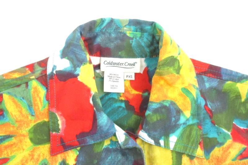 Coldwater Creek Women's Bright Floral Button Front Jacket Cotton Blend Sz PXS