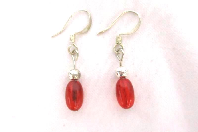 Women's Red Silver Beaded Bracelet Dangle Earring Set Chinese Silk Mini Bag