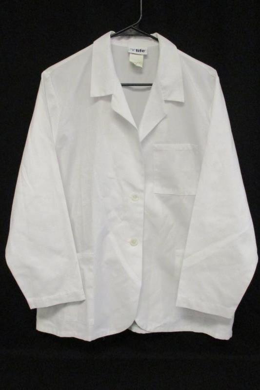 V Life Women's Solid White 2 Button Scrub Top Medical Jacket Long Sleeve Sz M