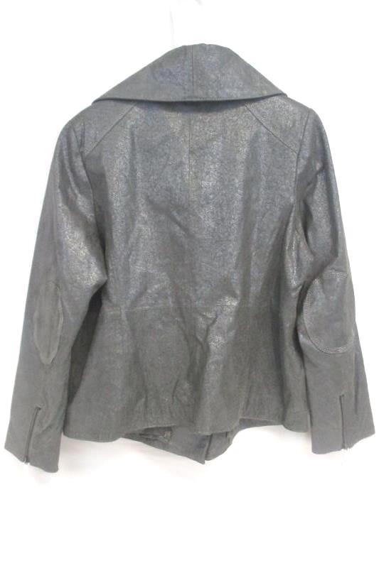 Bradley Bayou Women's Leather Moto Jacket Gray Metallic Asymmetric Full Zip Sz L