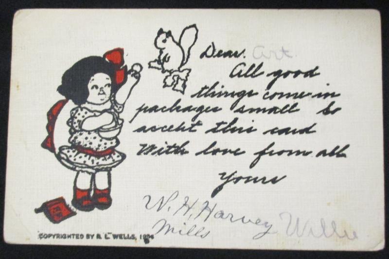 Antique Divided Back R L Wells Postcard Girl Feeding Squirrel 1ct Franklin Stamp
