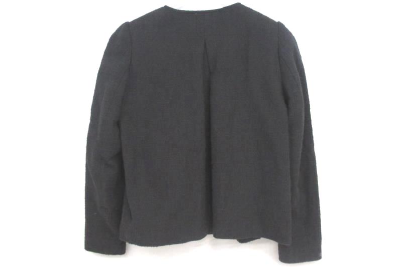 H&M Women's Full Zip Blazer Blue Gray Textured Gold Accents Pockets Size 10