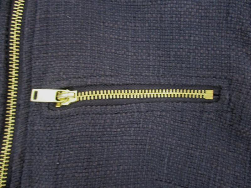 H&M Women's Full Zip Blazer Blue Gray Textured Gold Accents Pockets Size 10