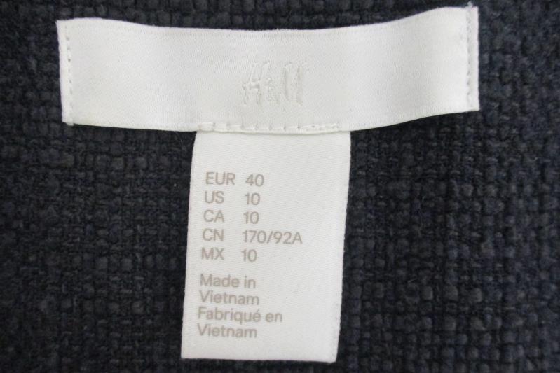H&M Women's Full Zip Blazer Blue Gray Textured Gold Accents Pockets Size 10
