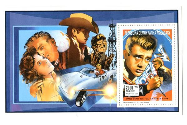 Republic of Malagasy Unused 2 James Dean Souvenir Sheetlets MNH with COA's