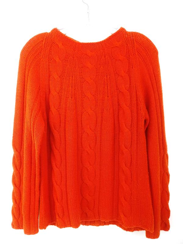 ADRIENNE VITTADINI Cable Knit Sweater Mock Neck 100% Merino Wool Orange Sz L
