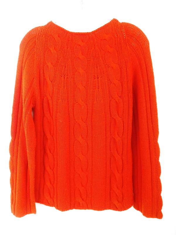 ADRIENNE VITTADINI Cable Knit Sweater Mock Neck 100% Merino Wool Orange Sz L