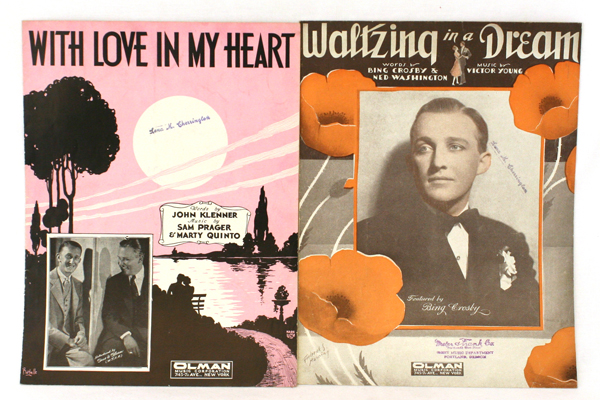 Pair of OLMAN Sheet Music 1931 & 1932 With Love In My Heart~Waltzing in a Dream