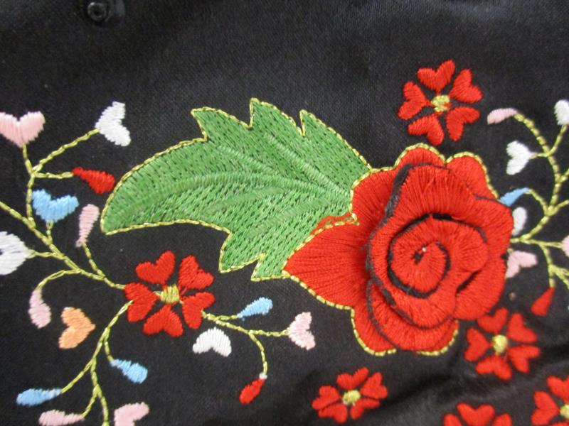 Sasha Beautiful Vintage Hand Made Handbag Clutch Black Floral Embroidery Chain