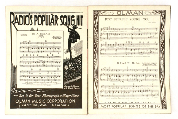 Pair of OLMAN Sheet Music 1931 & 1932 With Love In My Heart~Waltzing in a Dream