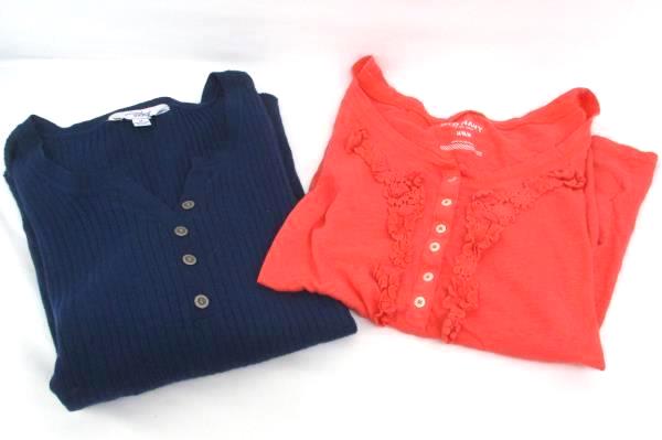Lot of 2 Women's Tops Orange Short Sleeve Old Navy Blue Long Sleeve Indigo Sz M