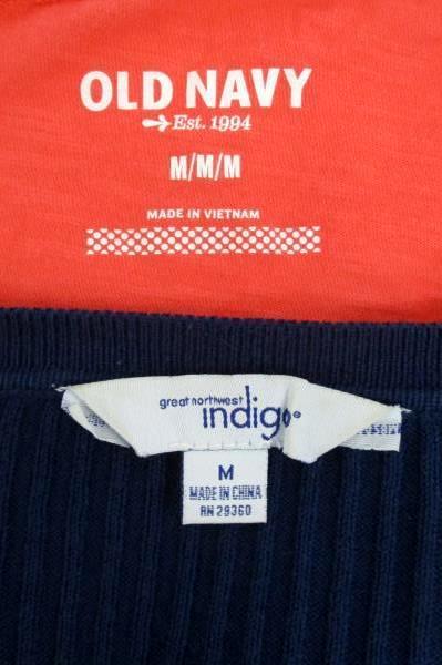 Lot of 2 Women's Tops Orange Short Sleeve Old Navy Blue Long Sleeve Indigo Sz M