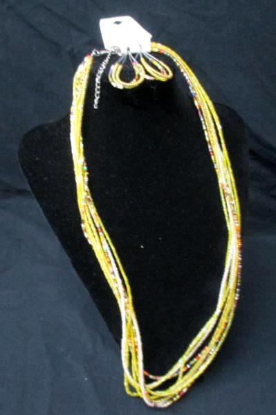 10 Strand Hand Made Glass Bead 29" Necklace Dangle Teardrop Earrings NEW Jewelry