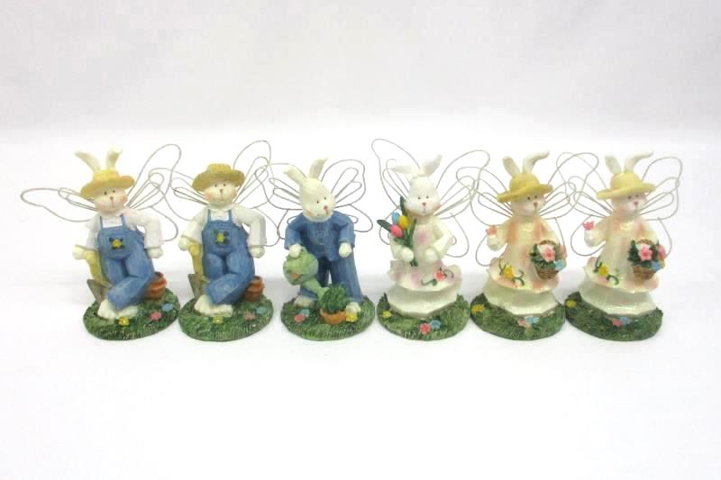 Set of 6 K's Collection Easter Bunny Rabbit Figurines with Butterfly Wings