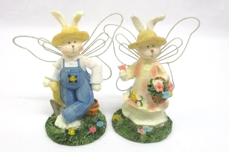 Set of 6 K's Collection Easter Bunny Rabbit Figurines with Butterfly Wings