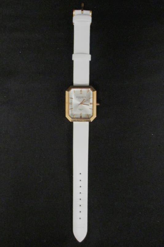 Akribos XXIV Women's Rose Gold-Tone Watch White Leather For Parts or Repair