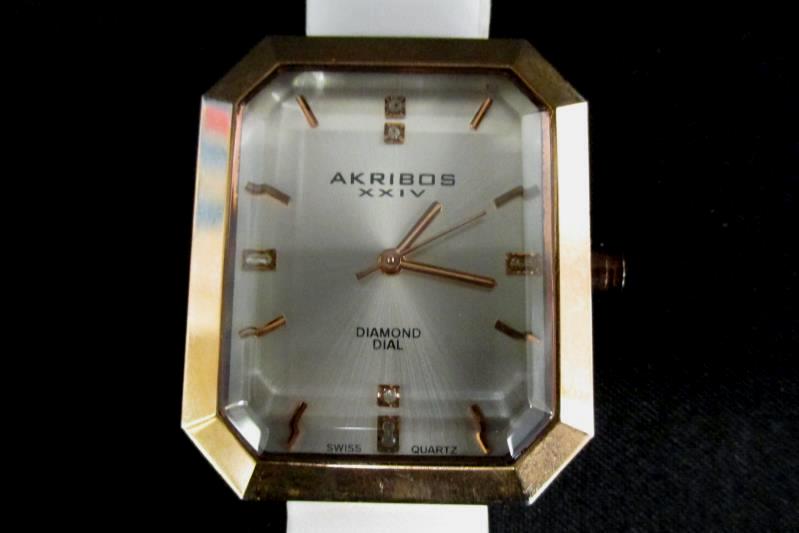 Akribos XXIV Women's Rose Gold-Tone Watch White Leather For Parts or Repair