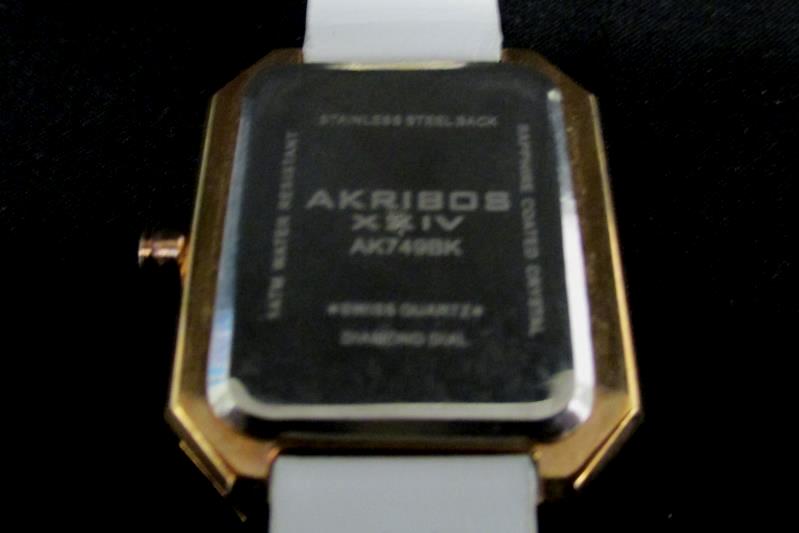 Akribos XXIV Women's Rose Gold-Tone Watch White Leather For Parts or Repair