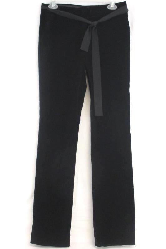 MNG By Mango Women's Black Velvet Dress Pants Flat Front Ribbon Belt Size 6