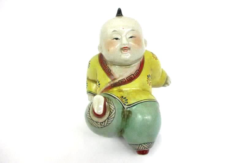 Selectives Oriental-Style Playful Kicking Figurine Ceramic 7.5 in