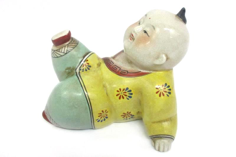 Selectives Oriental-Style Playful Kicking Figurine Ceramic 7.5 in